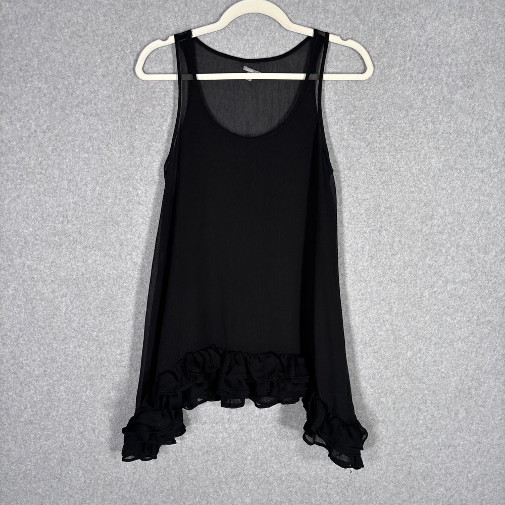 Vintage 90s Babydoll Tank Dress XS Black‎ Ruffle Sheer Whimsigoth Dark Romantic